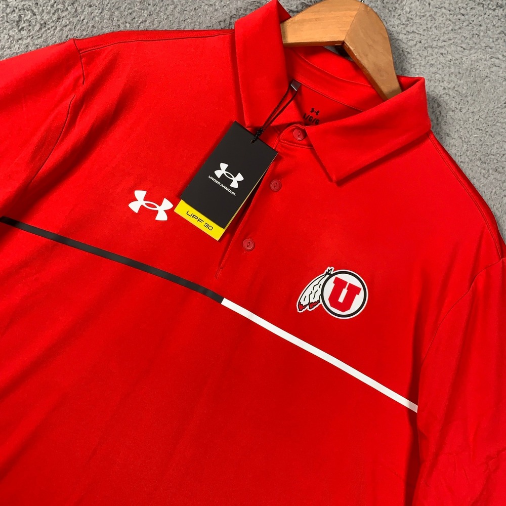 Under Armour Utah Utes Golf Polo Men's Large L Red Stripe Performance UPF 30